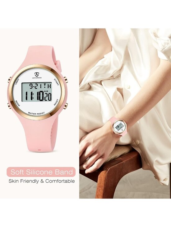 Women\'s Pink And White Quartz Chronograph Waterproof Outdoor Sport Digital Watch